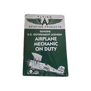 Aviation Sign Vintage Ande Rooney Airplane Mechanic on Duty 15x10.25 Tin